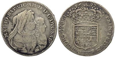 Savoia. Torino. Vittorio Amedeo II (reggenza 1675-1680). Lira da 20 Soldi 1677. Ag (5,97 G; 27,16...