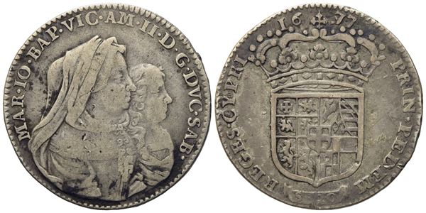 SAVOIA. Torino. Vittorio Amedeo II (reggenza 1675-1680). Lira da 20 soldi 1677. Ag (5,97 g; 27,16 mm)
