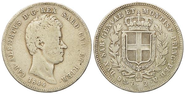 REGNO DI SARDEGNA. Genova. Carlo Alberto (1831-1849). 2 lire 1844. Ag (9,80 g; 26,5 mm)  - Asta Monete e medaglie medievali e moderne italiane ed estere - Bertolami Fine Art - Casa d'Aste