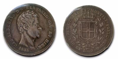 Regno di Sardegna. Torino. Carlo Alberto (1831-1849). 2 Lire 1846. Ag