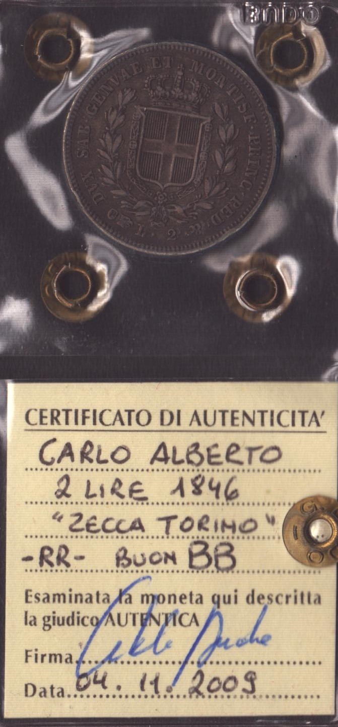 Regno di Sardegna. Torino. Carlo Alberto (1831-1849). 2 Lire 1846. Ag