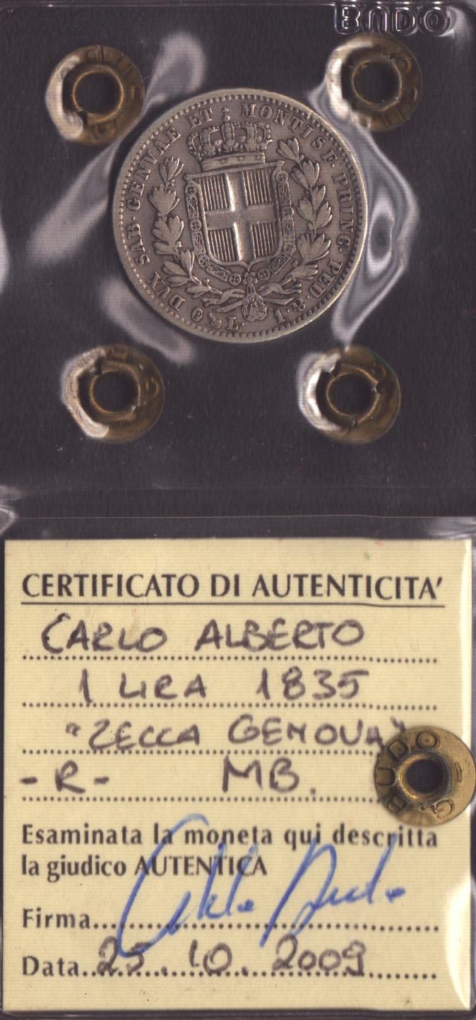 Regno di Sardegna. Genova. Carlo Alberto (1831-1849) 1 Lira 1835. Ag