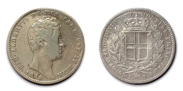 REGNO DI SARDEGNA. Genova. Carlo Alberto (1831-1849). 1 lira 1838. Ag  - Asta Monete e medaglie medievali e moderne italiane ed estere - Bertolami Fine Art - Casa d'Aste