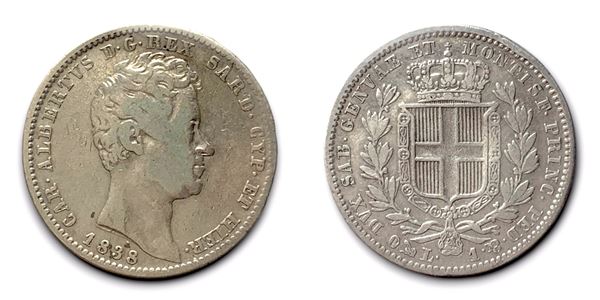 REGNO DI SARDEGNA. Genova. Carlo Alberto (1831-1849). 1 lira 1838. Ag