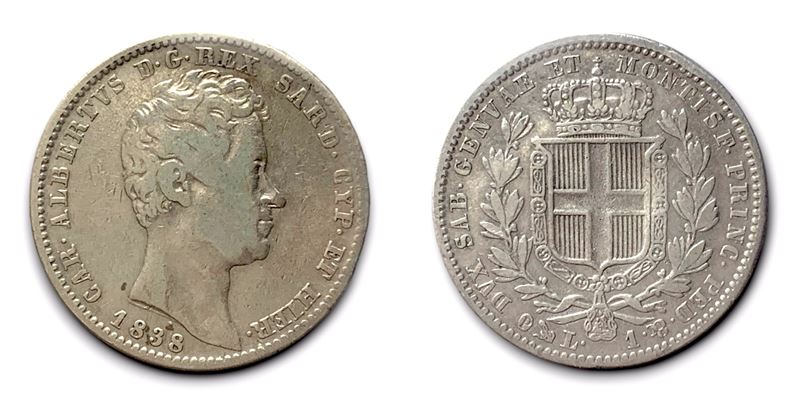 Regno di Sardegna. Genova. Carlo Alberto (1831-1849). 1 Lira 1838. Ag
