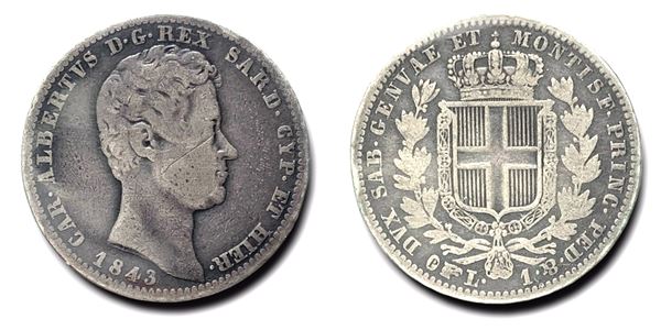 REGNO DI SARDEGNA. Torino. Carlo Alberto (1831-1849). 1 lira 1843. Ag  - Asta Monete e medaglie medievali e moderne italiane ed estere - Bertolami Fine Art - Casa d'Aste