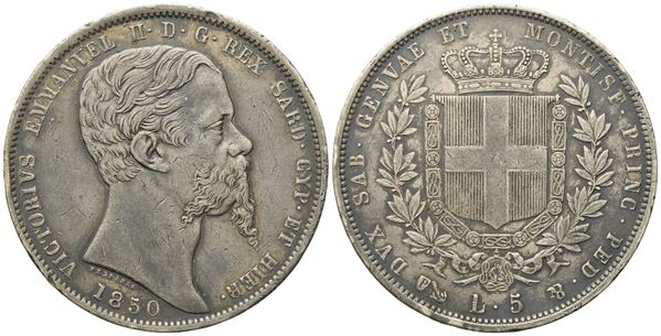 REGNO DI SARDEGNA. Genova. Vittorio Emanuele II (1849-1861). 5 Lire 1850. Ag (37,40 mm; 24,94 g)   - Asta Monete e medaglie medievali e moderne italiane ed estere - Bertolami Fine Art - Casa d'Aste