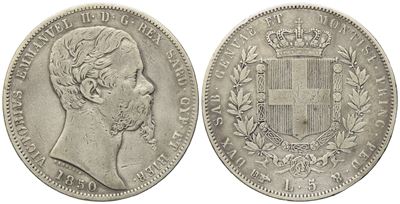 Regno di Sardegna. Torino. Vittorio Emanuele II (1849-1861). 5 Lire 1850. Ag (24,94 G; 37,40 MM)
