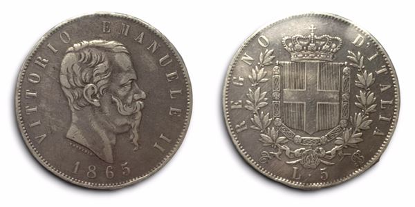 REGNO D'ITALIA. Torino. Vittorio Emanuele II (1861-1878). 5 lire 1865. Ag