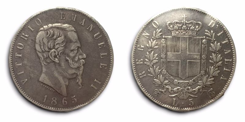 Regno D'italia. Torino. Vittorio Emanuele II (1861-1878). 5 Lire 1865. Ag