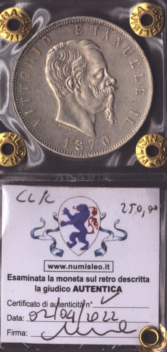 Regno D'italia. Roma. Vittorio Emanuele II (1861-1878). 5 Lire 1870. Ag