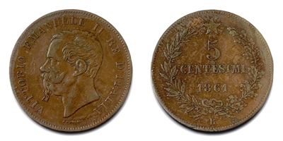 Regno D'italia. Bologna. Vittorio Emanuele II (1861-1878). 5 Centesimi 1861. Cu