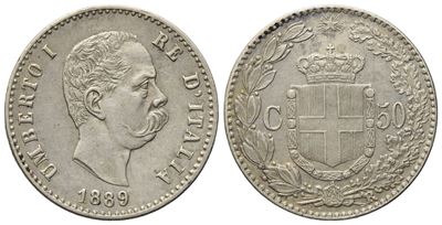 Regno D'italia. Umberto i (1878-1900). 50 Centesimi 1889. Ag (2,51 G; 18,21 MM)