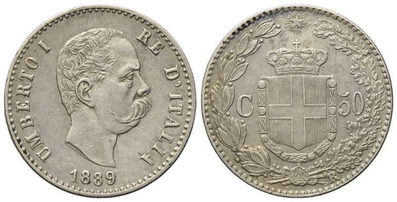 Regno D'italia. Umberto i (1878-1900). 50 Centesimi 1889. Ag (2,51 G; 18,21 MM)