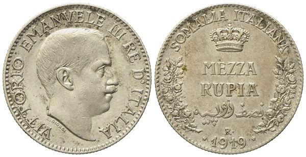 SOMALIA ITALIANA. Vittorio Emanuele III (1909-1925). Mezza rupia 1919. Ag (24,33 mm; 5,81 g) 