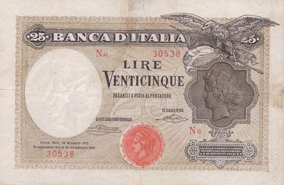 Regno D'italia. Vittorio Emanuele III (1900-1943). 25 Lire "aquila Latina" 12-05-1919
