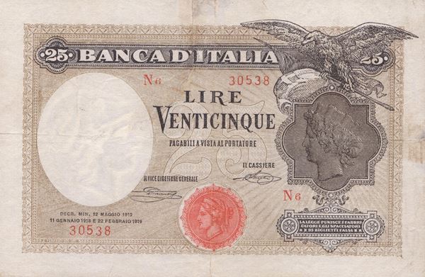 REGNO D'ITALIA. Vittorio Emanuele III (1900-1943). 25 Lire "Aquila latina" 12-05-1919 