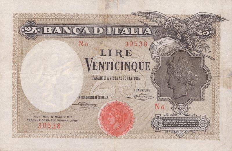Regno D'italia. Vittorio Emanuele III (1900-1943). 25 Lire "aquila Latina" 12-05-1919