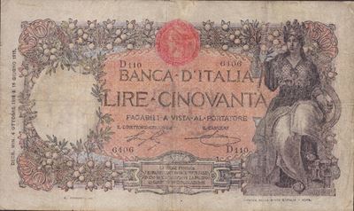 Regno D'italia. Vittorio Emanuele III (1900-1943). 50 Lire "buoi" 04-10-1918