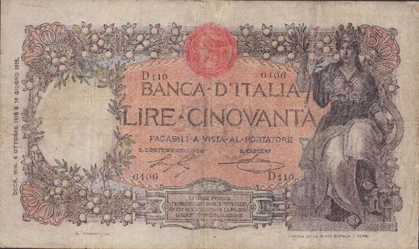 REGNO D'ITALIA. Vittorio Emanuele III (1900-1943). 50 Lire "Buoi" 04-10-1918