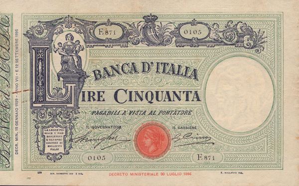 REGNO D'ITALIA. Vittorio Emanuele III (1900-1943). 50 Lire "Matrice - Fascio" 15-01-1929