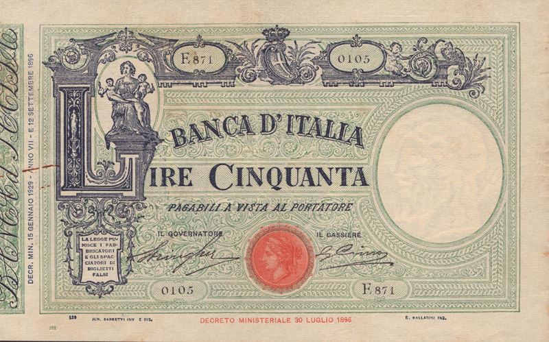 Regno D'italia. Vittorio Emanuele III (1900-1943). 50 Lire "matrice - Fascio" 15-01-1929