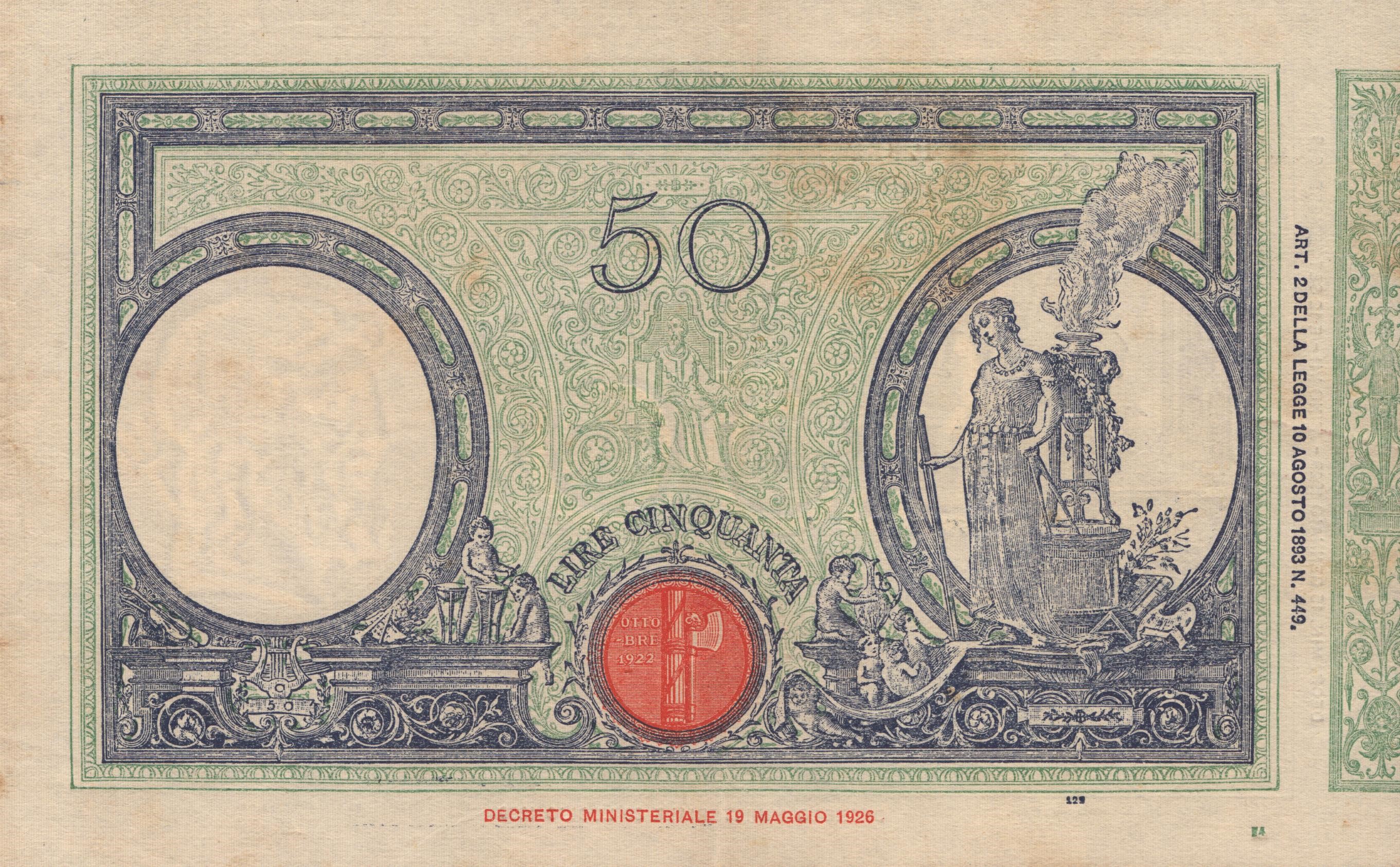 Regno D'italia. Vittorio Emanuele III (1900-1943). 50 Lire "matrice - Fascio" 15-01-1929