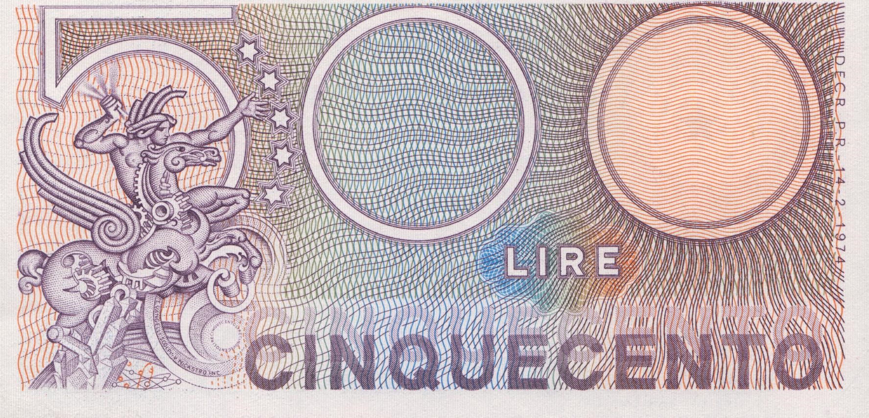Repubblica Italiana. 500 Lire "mercurio" (1974). Serie Sostitutiva "w"