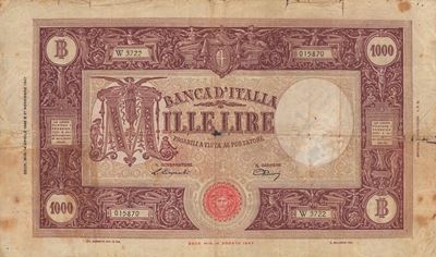 Repubblica Italiana. 1000 Lire "grande M - Medusa". 14-04-1948