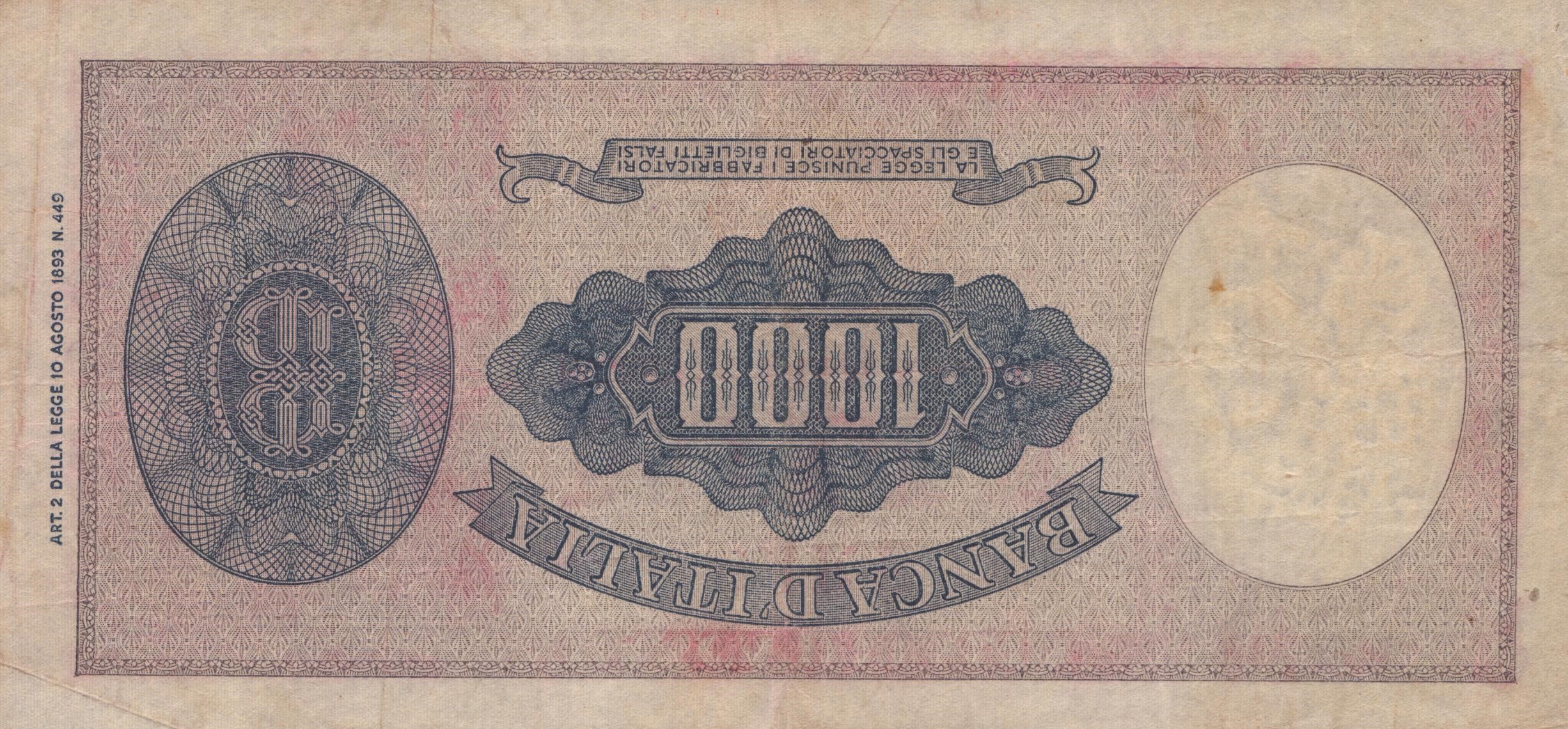Repubblica Italiana. 1000 Lire "italia - Testina" (1947). Serie Sostitutiva "w"