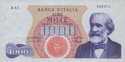 Repubblica Italiana. 1000 Lire "giuseppe Verdi - i Tipo". 04-01-1968
