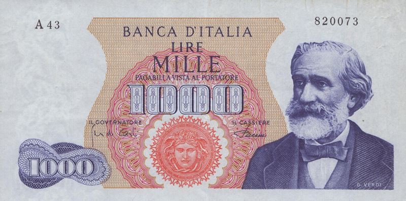 Repubblica Italiana. 1000 Lire "giuseppe Verdi - i Tipo". 04-01-1968