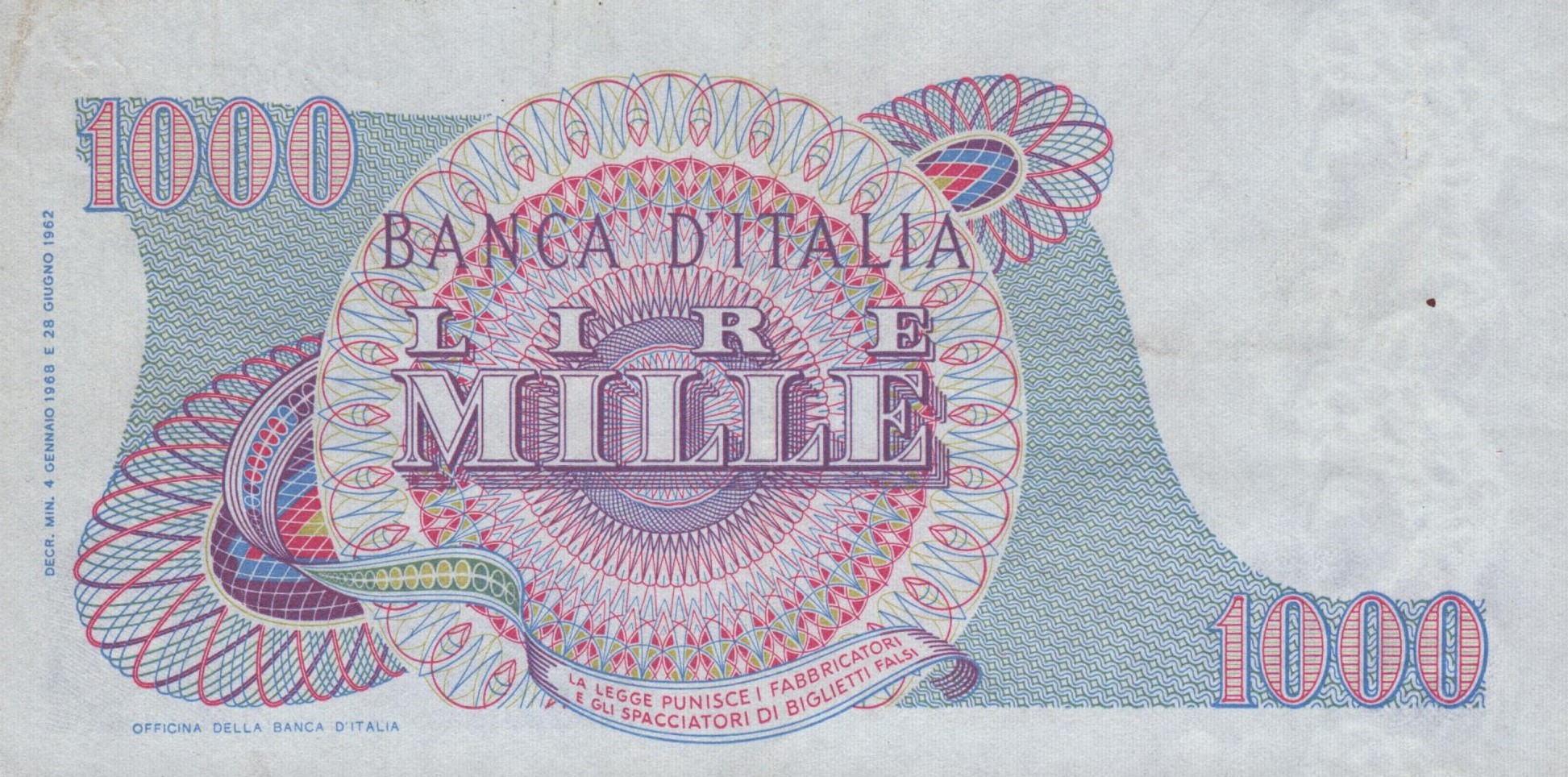 Repubblica Italiana. 1000 Lire "giuseppe Verdi - i Tipo". 04-01-1968