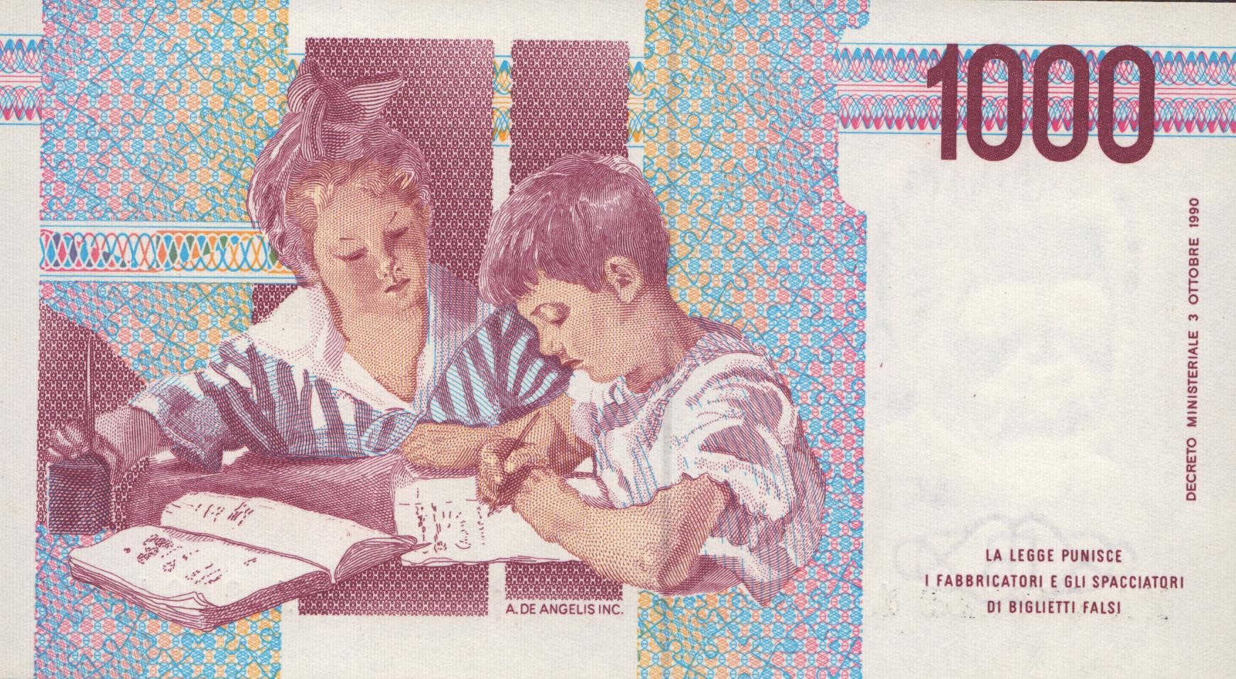 Repubblica Italiana. 1000 Lire "maria Montessori" (1990). Serie Sostitutiva "X"
