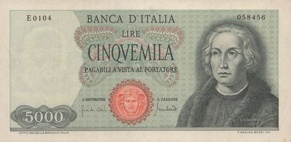 REPUBBLICA ITALIANA. 5000 Lire "Colombo - I tipo" 20-01-1970