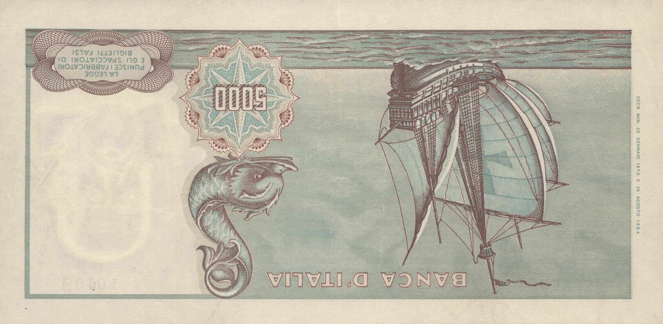 Repubblica Italiana. 5000 Lire "colombo - i Tipo" 20-01-1970