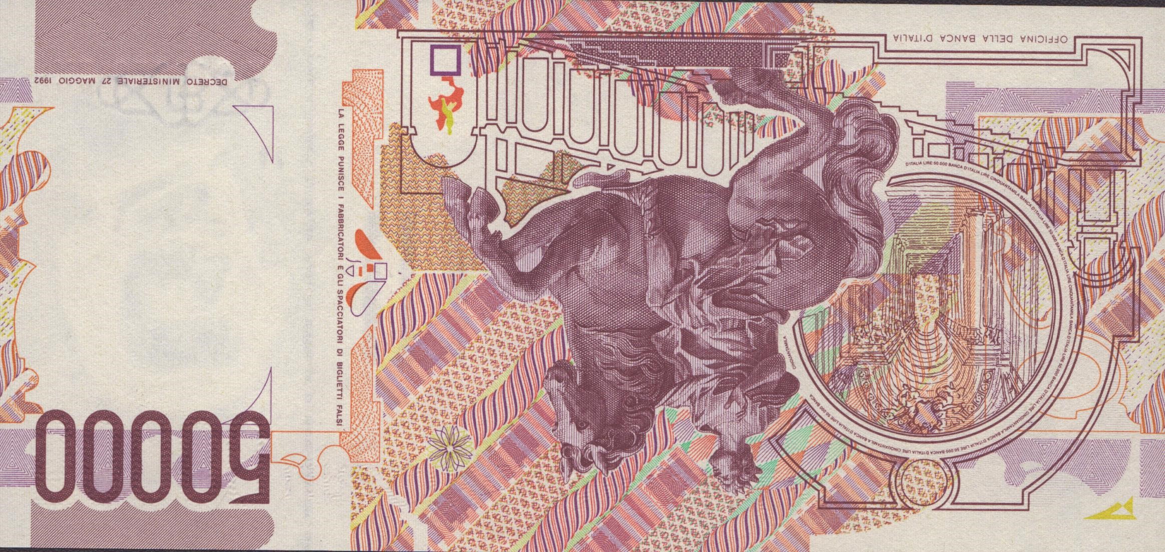 Repubblica Italiana. 50000 Lire "bernini - II Tipo" (1999). Serie Sostitutiva "X"
