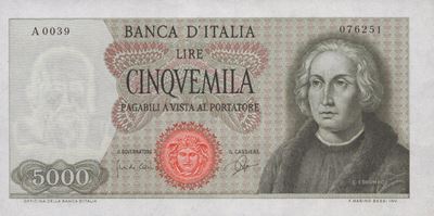 Repubblica Italiana. 5000 Lire "colombo - i Tipo" 03-09-1964