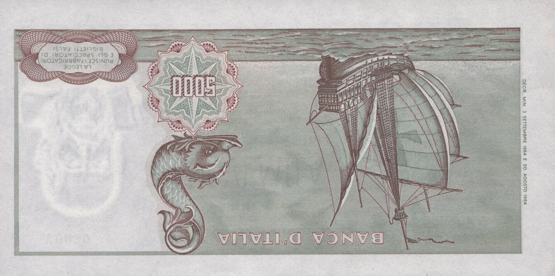 Repubblica Italiana. 5000 Lire "colombo - i Tipo" 03-09-1964