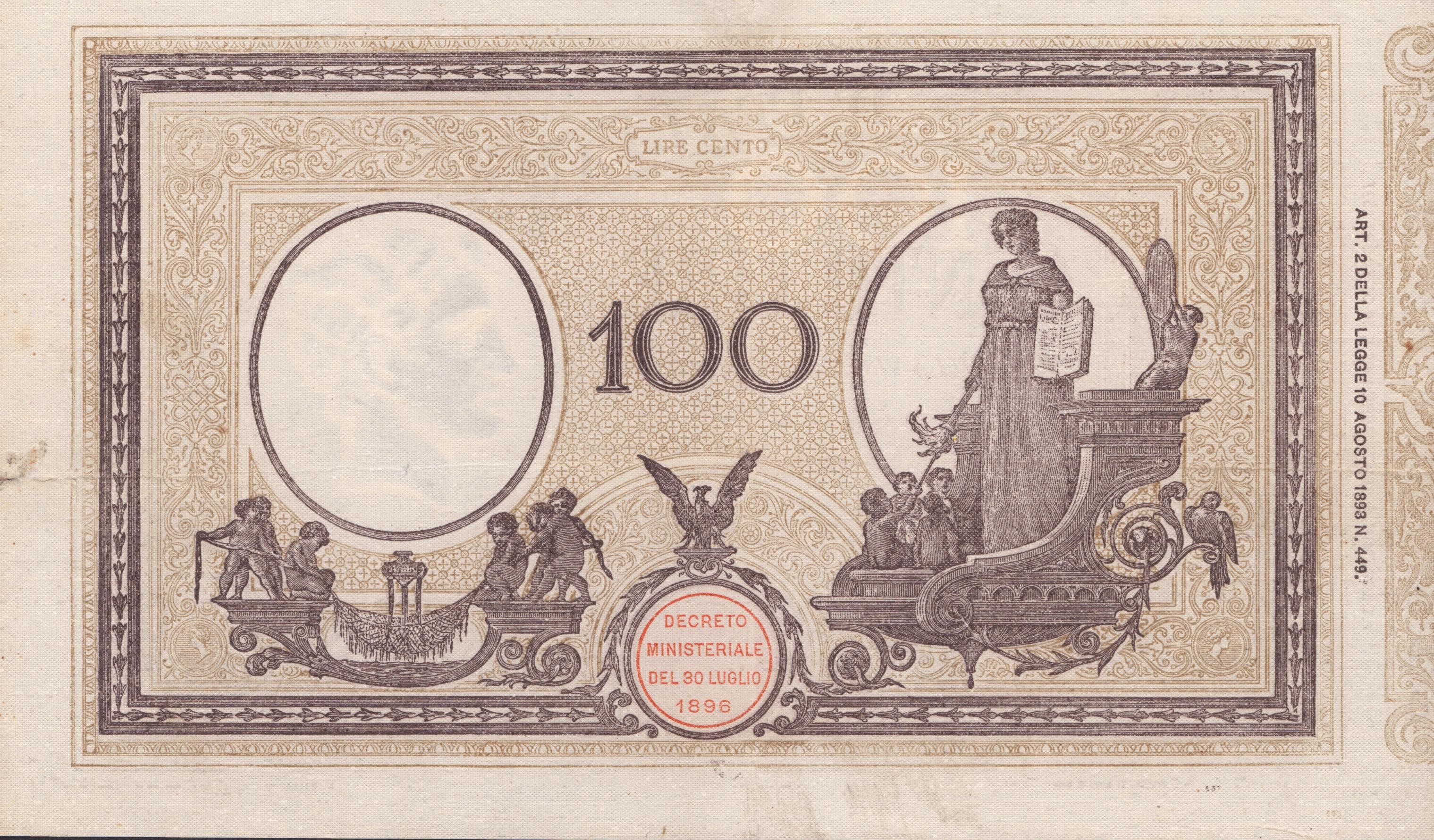 Regno D'italia. Vittorio Emanuele III (1900-1943). 100 Lire "matrice - Decreto" 09-09-1922