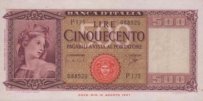Repubblica Italiana. 500 Lire "italia" 23-03-1961