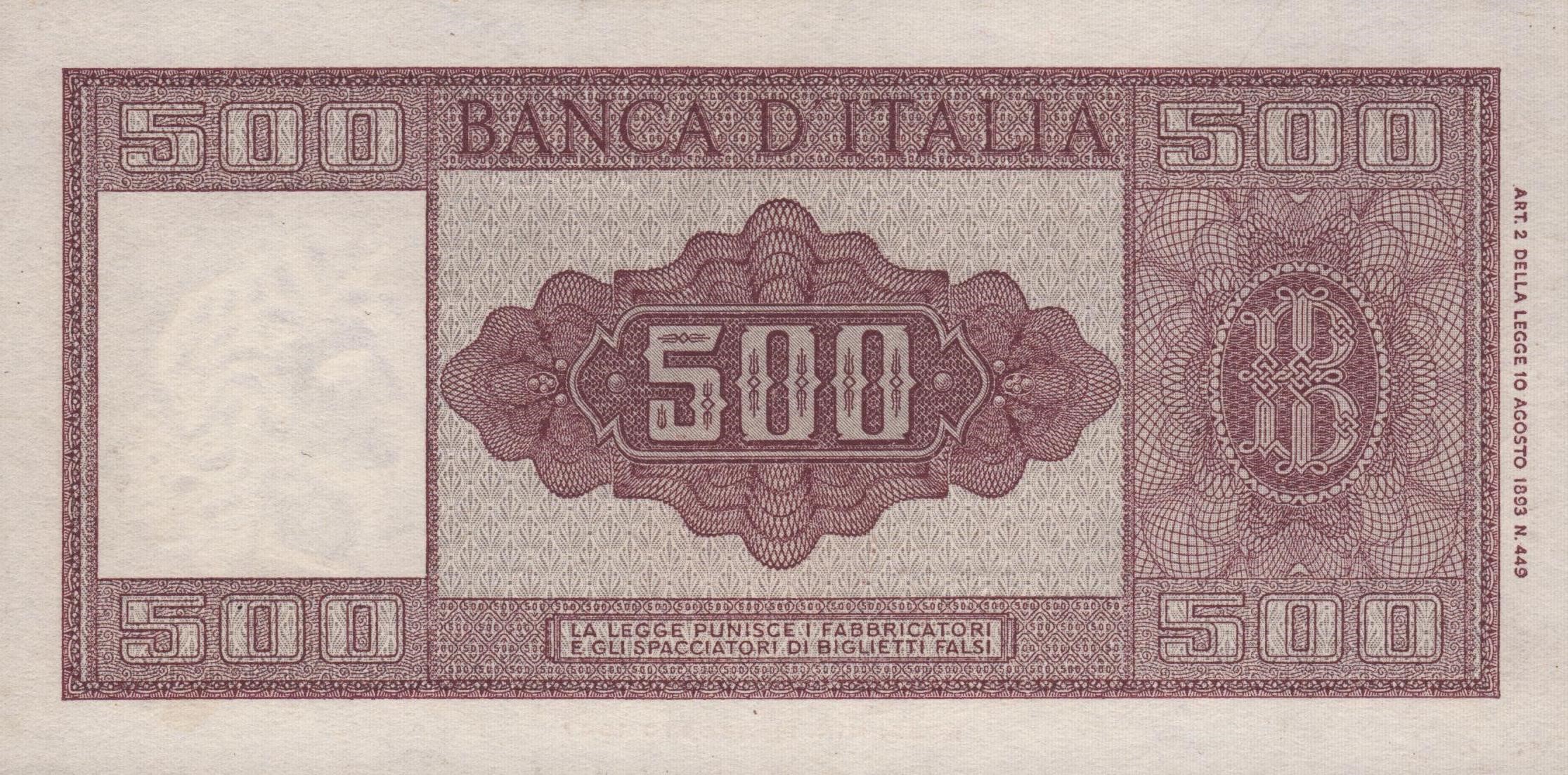 Repubblica Italiana. 500 Lire "italia" 23-03-1961
