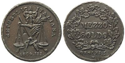Milano. Prima Repubblica Italiana (1802-1805). Mezzo Soldo da 5 Denari. Progetto. Cu (23,36 MM; 5...