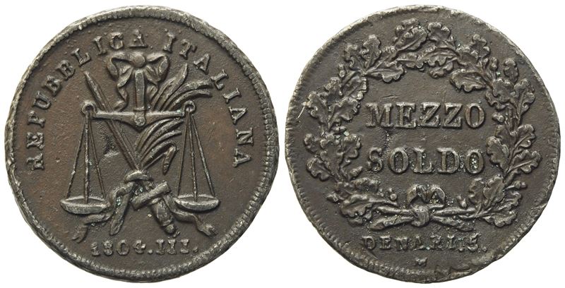 Milano. Prima Repubblica Italiana (1802-1805). Mezzo Soldo da 5 Denari. Progetto. Cu (23,36 MM; 5...