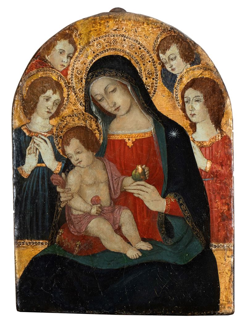 Anonimo Artista nei Modi di Bernardino di Betto Detto il Pinturicchio - Madonna con Bambino e Ang...