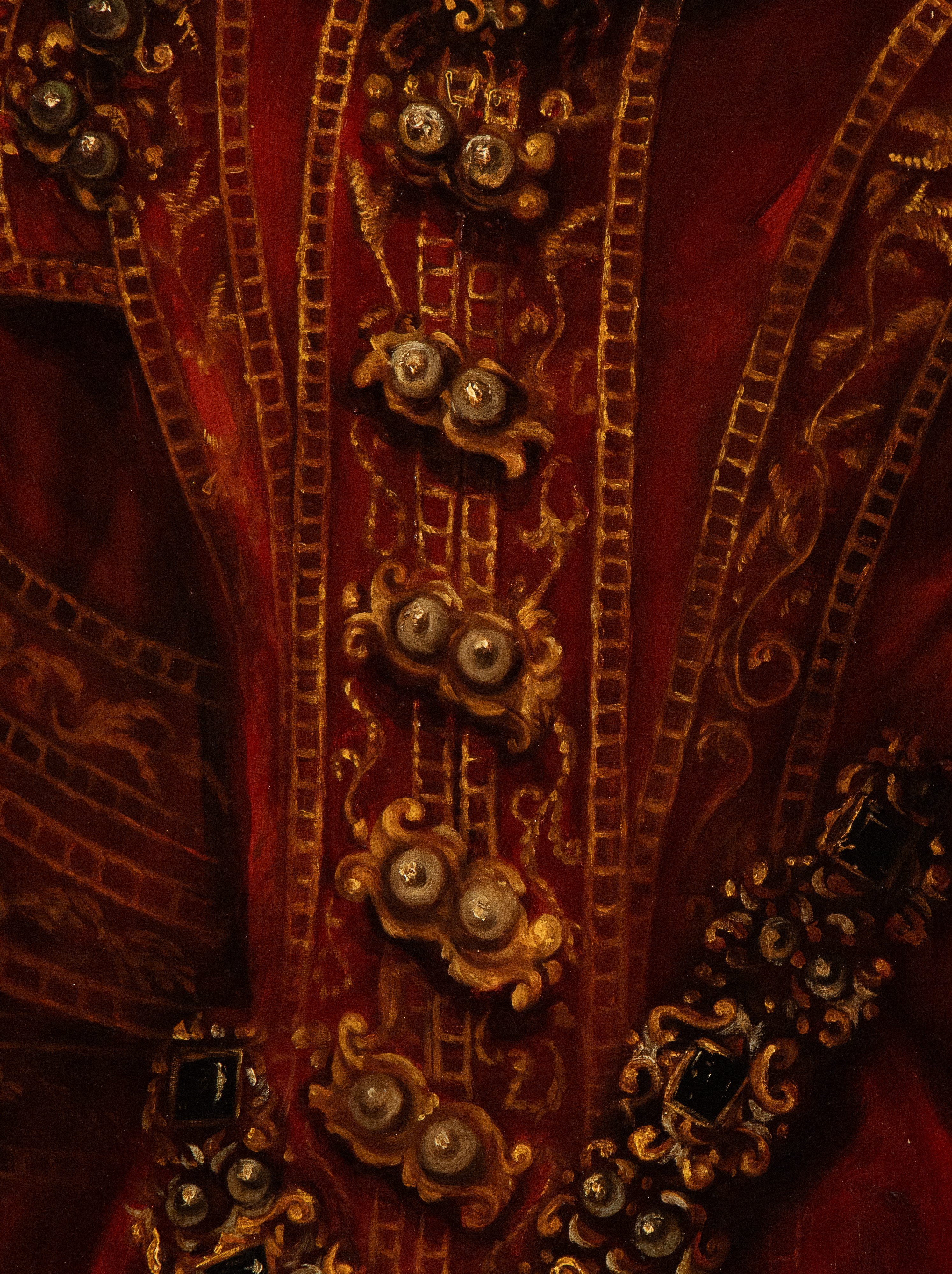 Artista Spagnolo, Prima Metà del XVII Secolo - Ritratto di Dama con Vestito Rosso e Cappello con ...