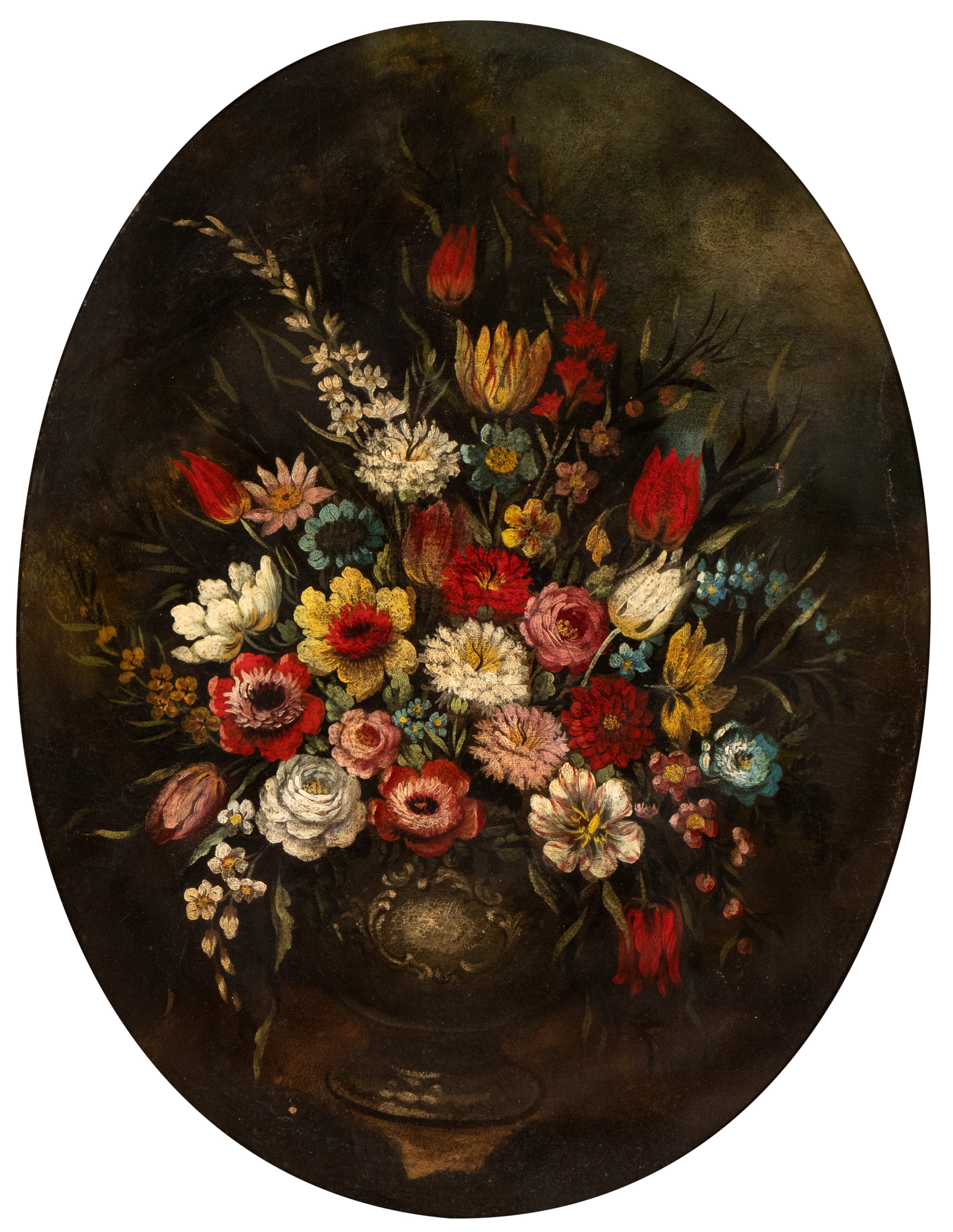 Artista Italiano, XIX Secolo - A) Bouquet di Fiori in un Vaso Metallico; B) Bouquet di Fiori in u...