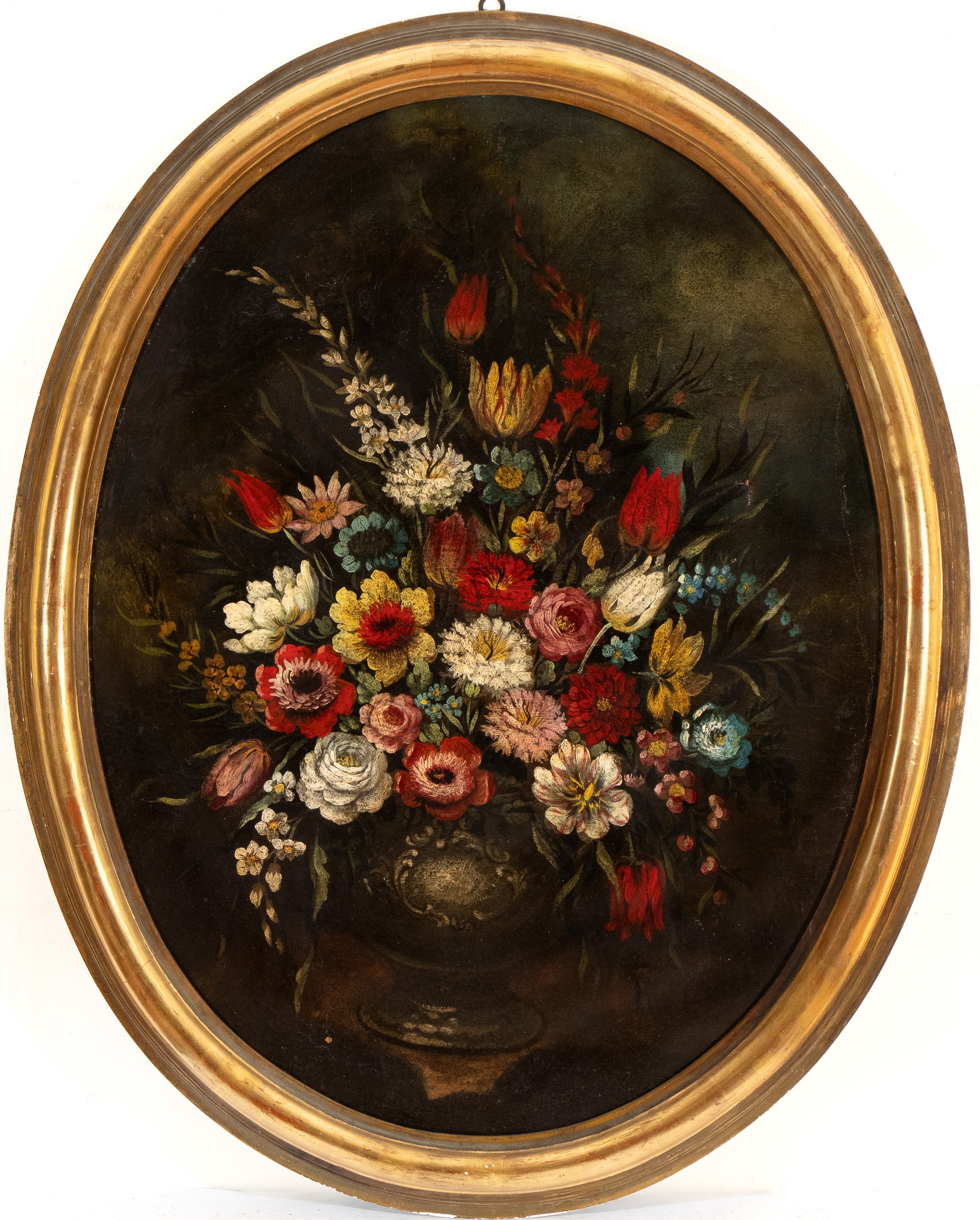Artista Italiano, XIX Secolo - A) Bouquet di Fiori in un Vaso Metallico; B) Bouquet di Fiori in u...