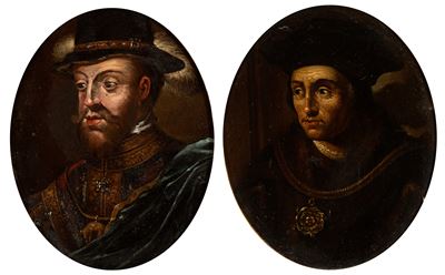 A) Ritratto Virile con Cappello e Piuma; B) Ritratto Virile con Cappello, Collana e Medaglione. C...
