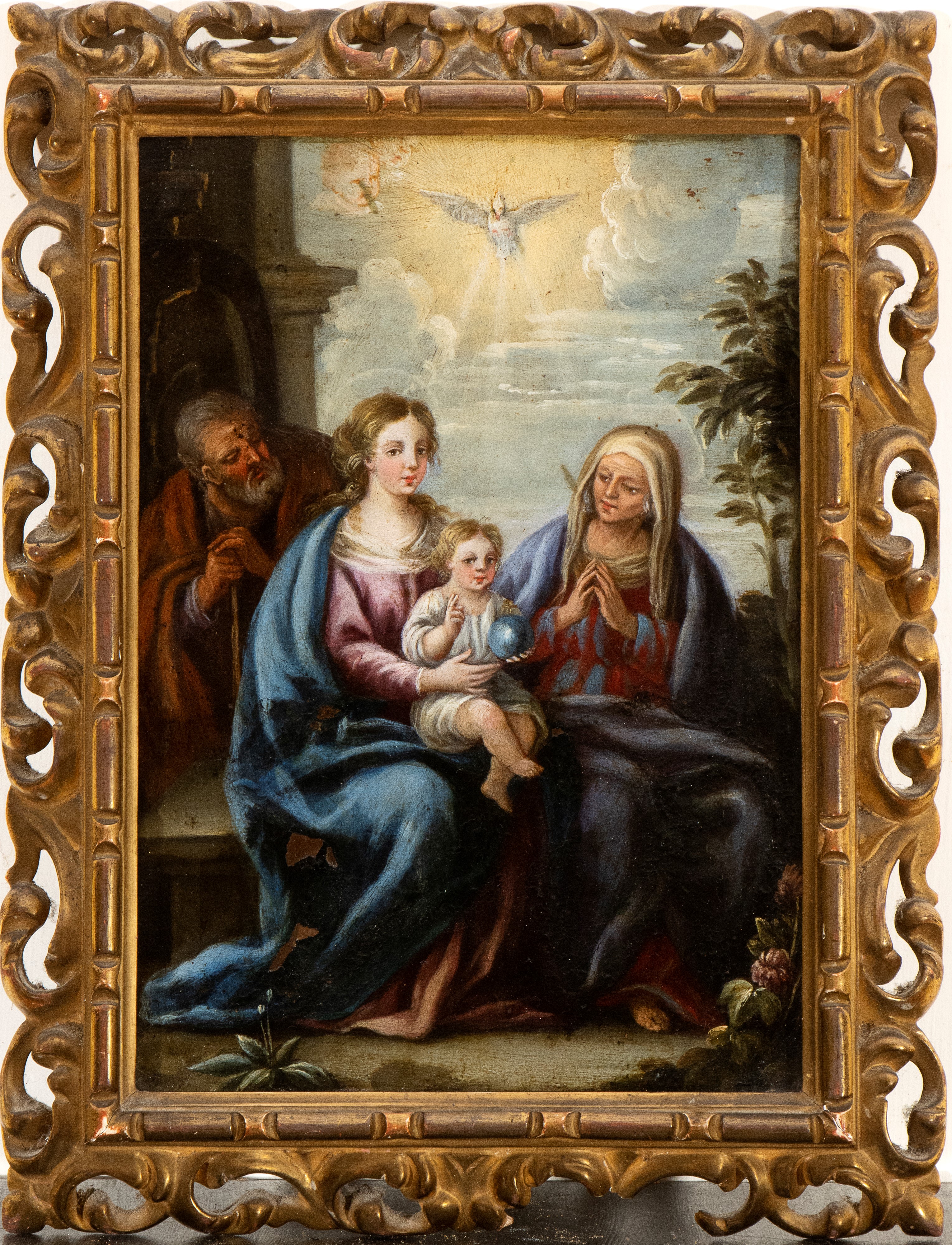 Artista Centro-italiano, XVII Secolo - Sacra Famiglia con Sant'anna e lo Spirito Santo